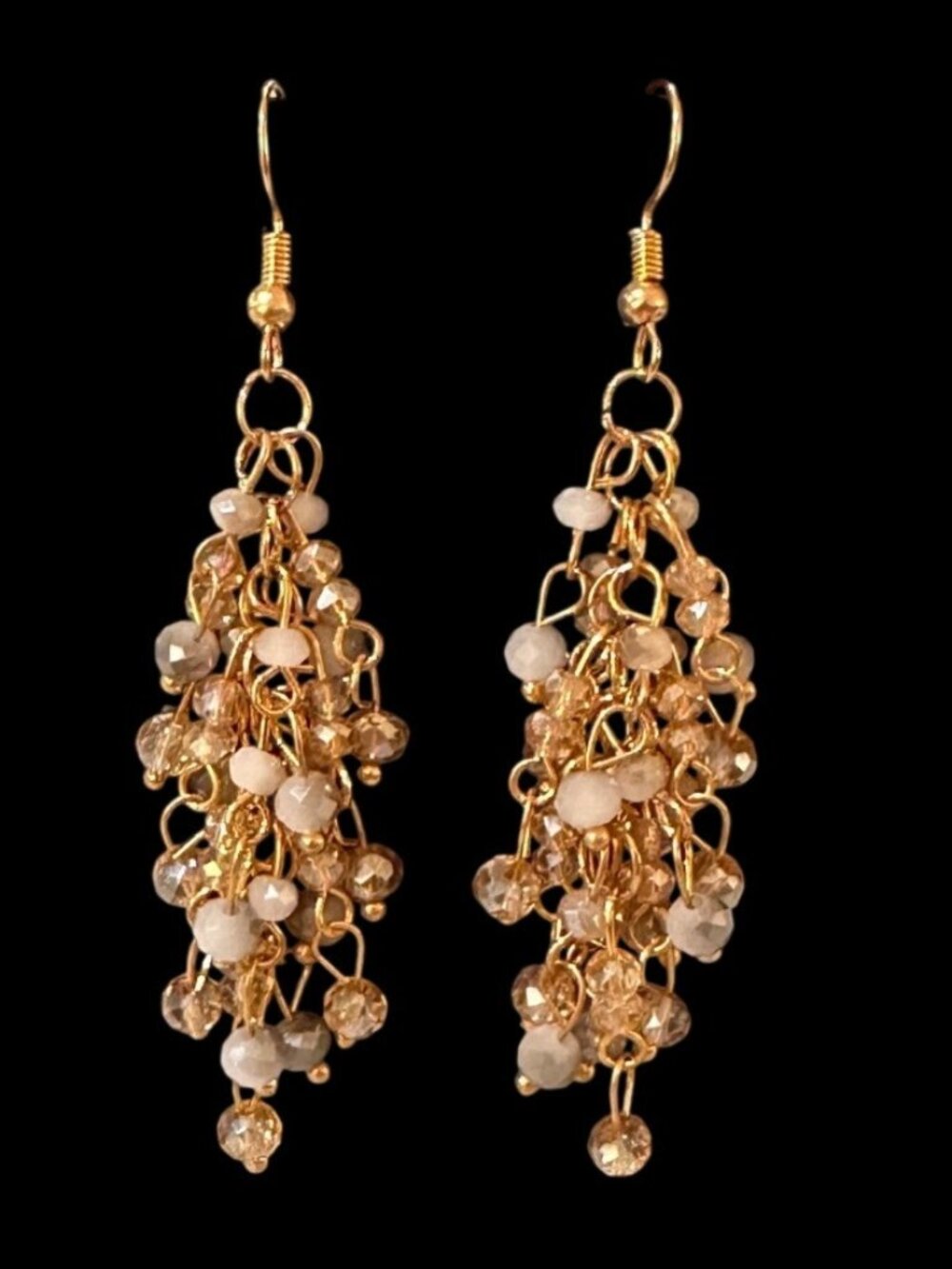 Gold Tone Dangle Earrings Beaded Drop Design For Women Lightweight NWOT